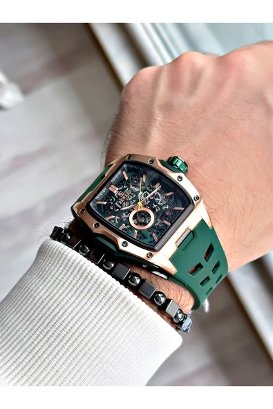 Reward Siyah Renk Çelik Kasa Otomatik Spor Silikon Business Erkek Kol Saati + BİLEKLİK - Resim 2