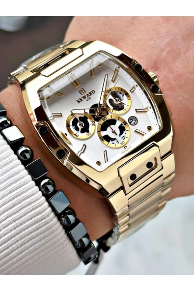 Reward Altın Renk Fonksiyonlar Aktif Kare Erkek Kol Saati + BİLEKLİK - Resim 3