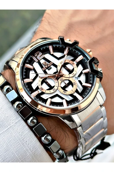 Reward Gümüş Renk Büyük Kasa Çelik Kordon  Erkek Kol Saati + BİLEKLİK - Resim 4