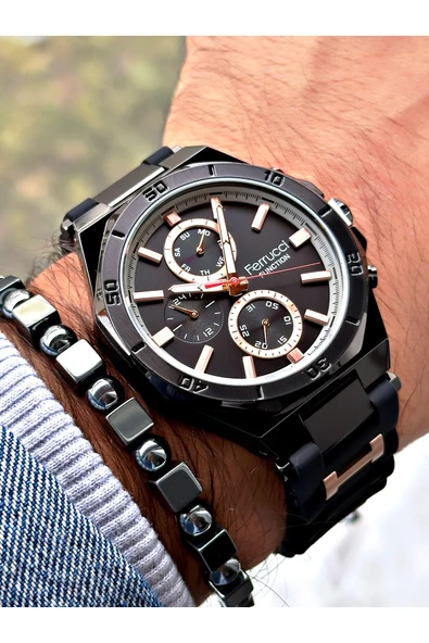 Ferrucci Siyah Spor Silikon Kordon Erkek Kol Saati + BİLEKLİK HEDİYELİ - Resim 3