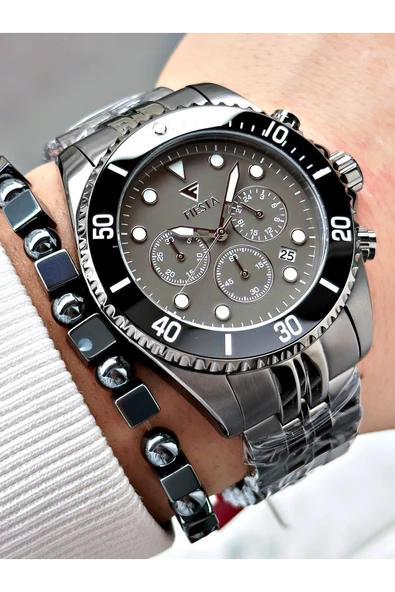 Fiesta Füme Renk Fonksiyonlu Çelik SK Mekanizma Çelik Erkek Kol Saati + BİLEKLİK ürün görseli 1