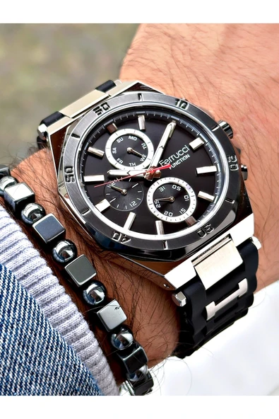 Ferrucci Siyah Spor Silikon Kordon Erkek Kol Saati + BİLEKLİK HEDİYELİ - Resim 3