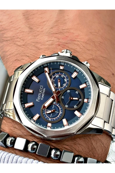 Ferrucci Gümüş Renk Çelik Kordon  Erkek Kol Saati GARANTİLİ + BİLEKLİK ürün görseli 1