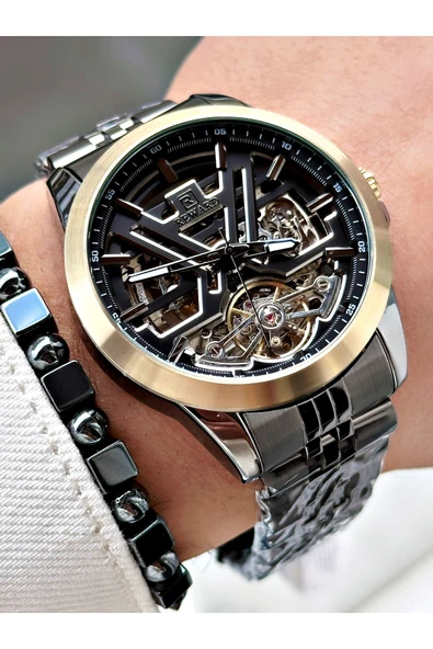 Reward Füme Renk Otomatik Mekanizma Çelik Kordon Erkek Kol Saati + BİLEKLİK - Resim 3
