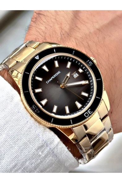 Chaperone Altın Renk Sade Klasik Model Çelik Kordon Erkek Kol Saati + BİLEKLİK HEDİYELİ By Reward ürün görseli 1