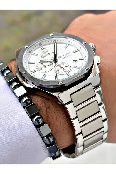 Ferrucci Gümüş Renk Çelik Kordon Fonksiyonlar Aktif Erkek Kol Saati + BİLEKLİK - Resim 6
