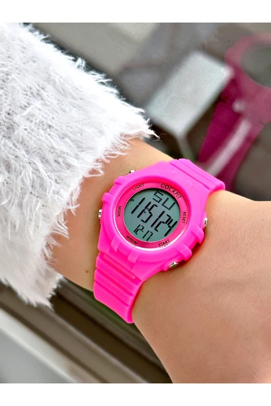 Cockpit Silikon Kordon 5 ATM Su Geçirmez Alarmlı Işıklı Kronometreli Dijital Kadın Kol Saati - Resim 2
