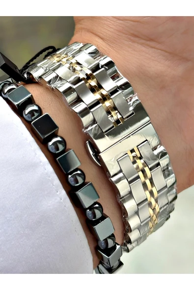 Reward Altın Gümüş Renk Fonksiyonlu Çelik Kordon Erkek Kol Saati + BİLEKLİK HEDİYELİ - Resim 4