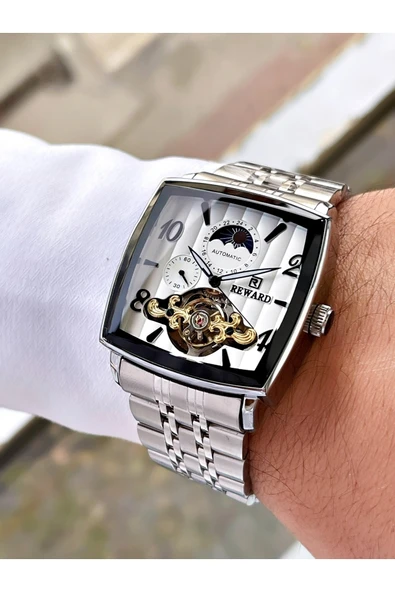 Reward Gümüş Renk Kare Model Fonksiyonlar Aktif Erkek Kol Saati + Bileklik Hediyeli - Resim 3