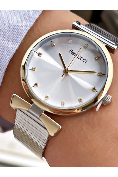 Ferrucci Altın Gold Silver Çift Renk Sade Şık Dizayn Kadın Kol Saati ürün görseli 1
