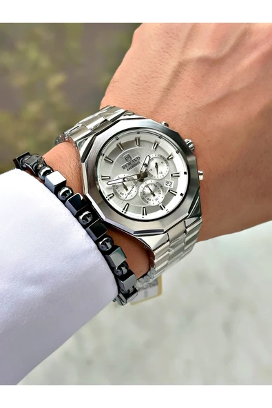 Reward Gümüş Renk Spor Model Fonksiyonlar Aktif Erkek Kol Saati + Bileklik - Resim 2
