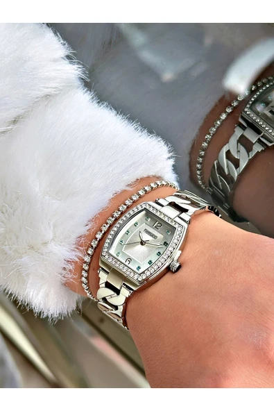 Ferrucci Gümüş Renk Zincir Model Çelik Kordon Kadın Kol Saati + BİLEKLİK HEDİYELİ - Resim 2