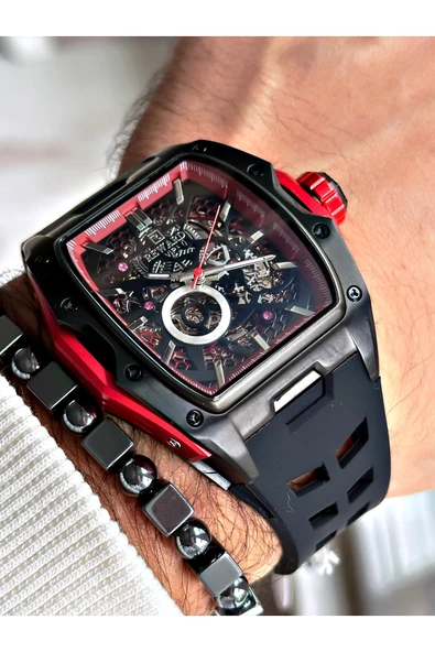 Reward Siyah Renk Çelik Kasa Otomatik Spor Silikon Business Erkek Kol Saati + BİLEKLİK ürün görseli 1