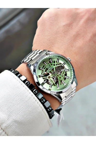Reward Gümüş Renk İskelet Model Otomatik Çelik Kordon Erkek Kol Saati + BİLEKLİK - Resim 3