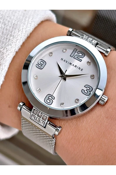 Navimarine Gümüş Renk Çelik Kordon Kadın Kol Saati Bileklik Hediyeli ürün görseli 1