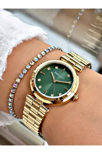 Ferrucci Altın Renk Klasik Sade Model  Kadın Kol Saati + BİLEKLİK ürün görseli 1