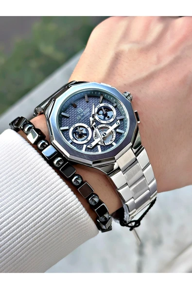 Reward Gümüş Renk Fonksiyonlu Çelik Kordon Erkek Kol Saati + BİLEKLİK HEDİYELİ - Resim 2