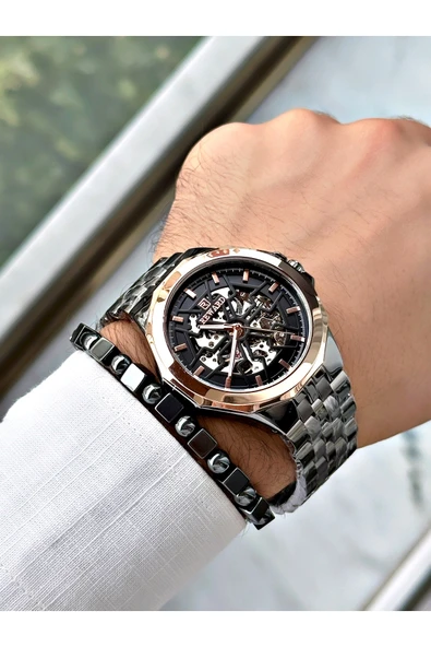 Reward Füme Renk Otomatik Business Çelik Kordon  Erkek Kol Saati + BİLEKLİK - Resim 2