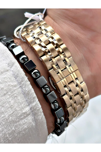 Chaperone Altın Renk Klasik Çelik Kordon Şık Dizayn Erkek Kol Saati + BİLEKLİK HEDİYELİ By Reward - Resim 4