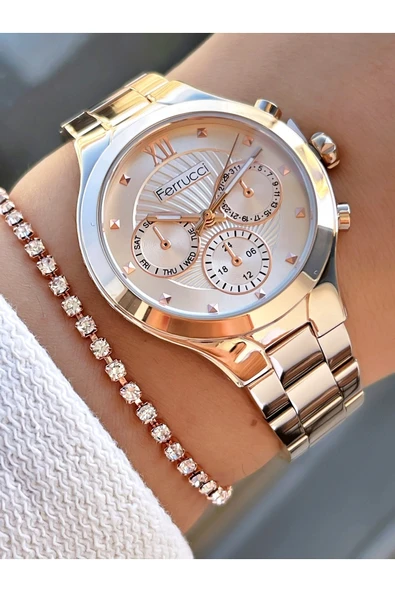 Ferrucci Rose Gold Renk Çelik Kordon Sade Model Kadın Kol Saati - Resim 3