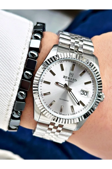 Reward Gümüş Renk Mekanizma Business Otomatik Erkek Kol Saati + BİLEKLİK - Resim 3