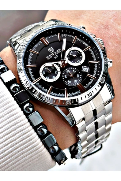 Reward Gümüş Renk Fonksiyonlar Aktif Ortası Şeritli Çelik Kordon Erkek Kol Saati + BİLEKLİK ürün görseli 1
