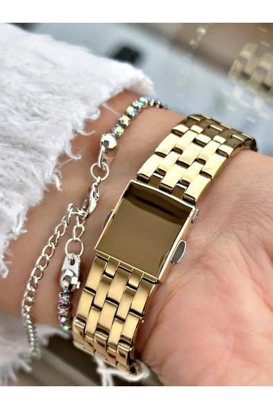 Ferrucci Altın Renk Kare Sade Model Büyük Kasa Kadın Kol Saati + BİLEKLİK - Resim 3