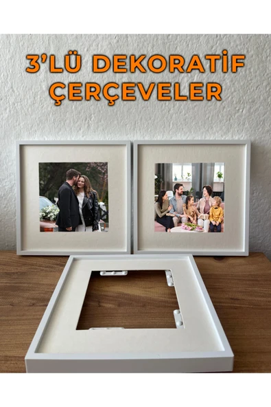 3'lü Yapışkanlı Sök Tak Paspartulu 21 x 21 cm Çerçeveler - Dekoratif Çerçeve PVC Li ürün görseli 1