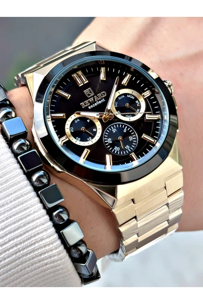 Reward Altın Renk Fonksiyonlu Büyük Kasa Erkek Kol Saati + BİLEKLİK HEDİYELİ - Resim 3