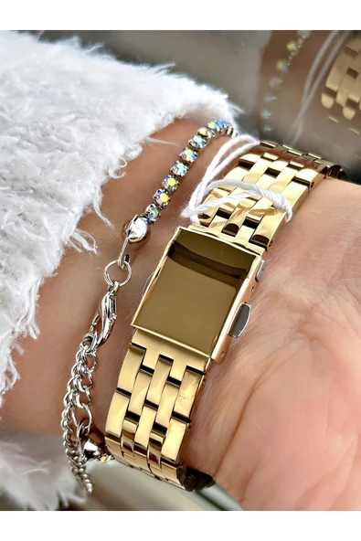 Ferrucci Altın Gold Renk Kare Model Roma Rakamlı Çelik Kordon Kadın Kol Saati + BİLEKLİK - Resim 3