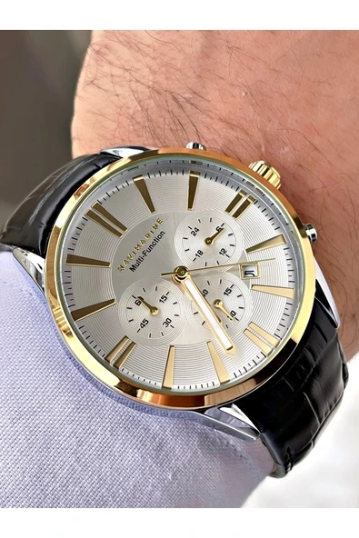 Navimarine Siyah Renk Deri Kordon Erkek Kol Saati Bileklik Hediyeli ürün görseli 1