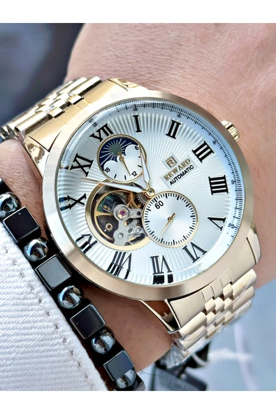 Reward Altın Renk Otomatik Mekanizma Roma Rakamlı Erkek Kol Saati + BİLEKLİK ürün görseli 1