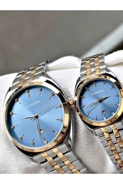 Chaperone Gümüş Renk Bay Çift Sevgili Kol Saati Orijinal Garantili + BİLEKLİK By REWARD - Resim 4