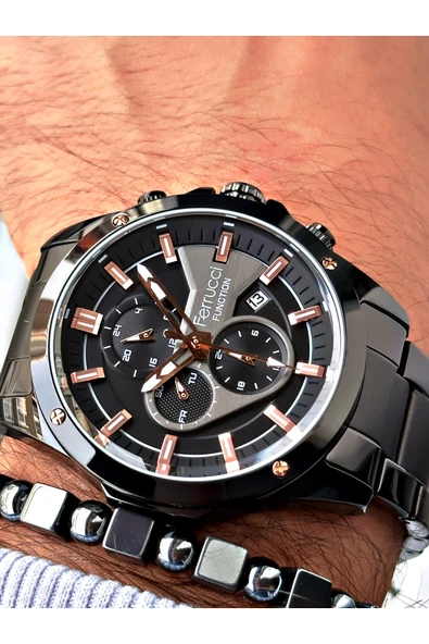 Ferrucci Siyah Renk Fonksiyonlar Aktif  Erkek Kol Saati + BİLEKLİK ürün görseli 1