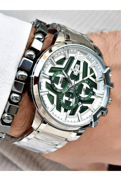 Reward Gümüş Renk Büyük Kasa Çelik Kordon  Erkek Kol Saati + BİLEKLİK ürün görseli 1