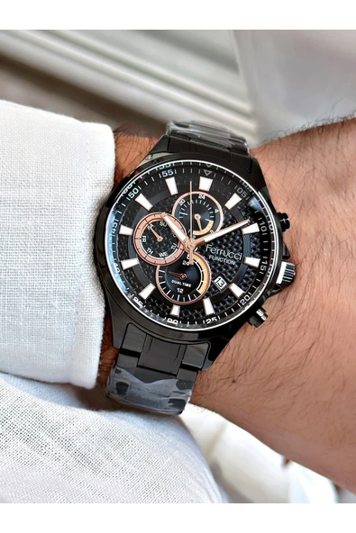 Ferrucci Siyah Renk Spor Çelik Kordon Orijinal Erkek Kol Saati + BİLEKLİK HEDİYELİ - Resim 2