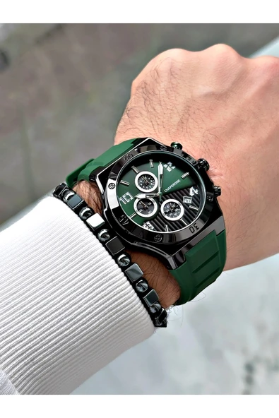 Chaperone Yeşil Renk Spor Silikon Fonksiyonlar Aktif Garantili Erkek Kol Saati + BİLEKLİK By REWARD - Resim 2