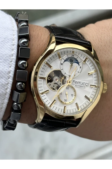 Ferrucci Altın Gold Gümüş Renk Çelik Kordon Business Otomatik Çelik Kordon Erkek Kol Saati + BİLEKLİK ürün görseli 1