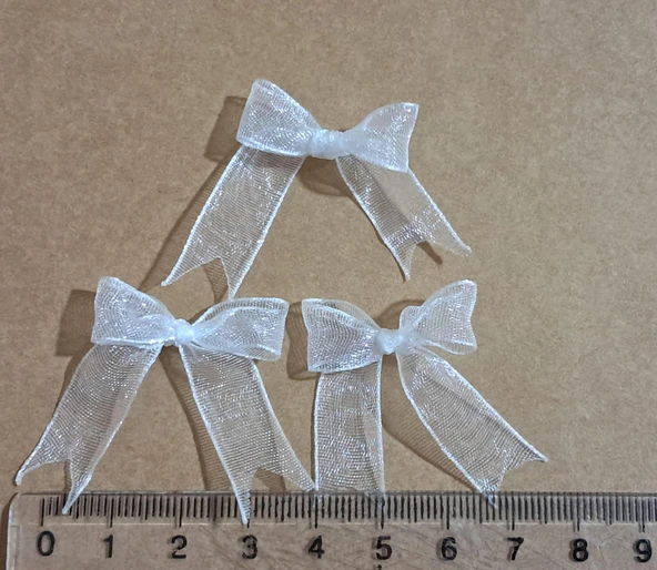 Pratikbox Mini Fiyonk / Tül 1cm'lik / Hediyelik / Süsleme / Beyaz Renk / 50 Adet - Resim 3