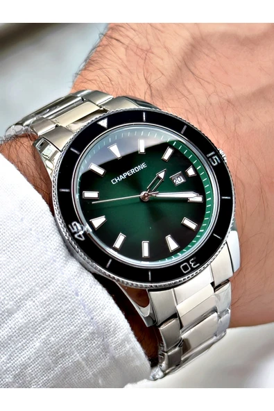 Chaperone Gümüş Renk Sade Klasik Model Çelik Kordon Erkek Kol Saati + BİLEKLİK - Resim 3