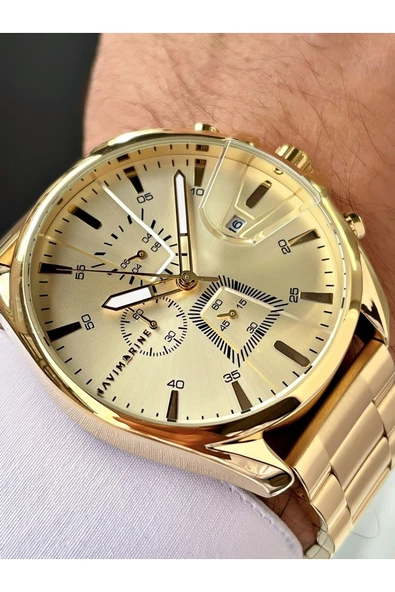 Navimarine Altın Renk Fonksiyonlu Çelik Kordon Erkek Kol Saati Bileklik Hediyeli ürün görseli 1