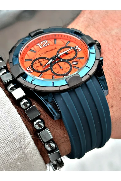 Chaperone Lacivert Spor Silikon Fonksiyonlu Şık Dizayn Erkek Kol Saati + BİLEKLİK HEDİYELİ By Reward - Resim 3
