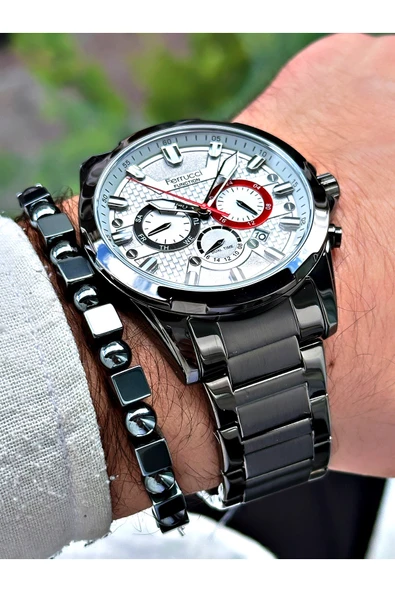 Ferrucci Siyah Renk Fonksiyonlar Aktif Orijinal Çelik Kordon Erkek Kol Saati + BİLEKLİK HEDİYELİ - Resim 3