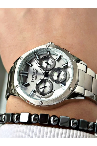 Ferrucci Bakır Renk Siyah Kadran Roma Rakamlı Erkek Kol Saati + Hematit Doğaltaş Bileklik Hediyeli ürün görseli 1