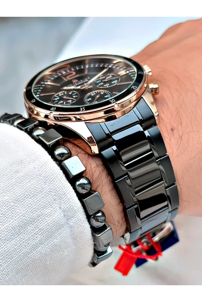 Navimarine Siyah Renk Çelik Kordon Fonksiyonlu Erkek Kol Saati + BİLEKLİK - Resim 6