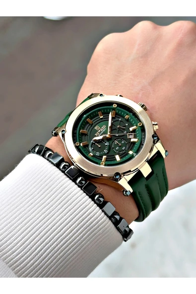 Reward Yeşil Renk Deri Kordon Çelik Kasa Fonksiyonlu Erkek Kol Saati + BİLEKLİK - Resim 2