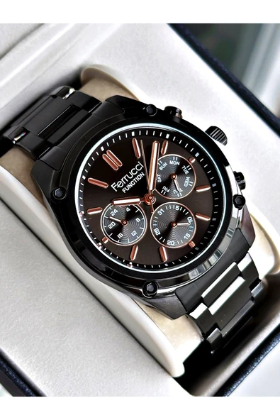 Ferrucci Siyah Renk Fonksiyonlar Aktif Klasik Çelik Kordon Erkek Kol Saati + BİLEKLİK ürün görseli 1