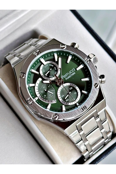 Ferrucci Gümüş Renk Fonksiyonlu Çelik Kordon Erkek Kol Saati + BİLEKLİK ürün görseli 1