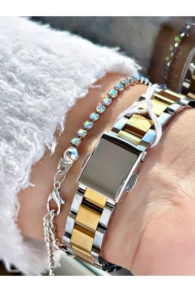 Ferrucci Altın Renk Kare Sade Model  Kadın Kol Saati + BİLEKLİK - Resim 3