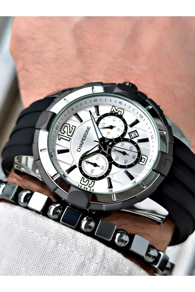 Chaperone Siyah Spor Silikon Fonksiyonlu Şık Dizayn Erkek Kol Saati + BİLEKLİK HEDİYELİ By Reward ürün görseli 1